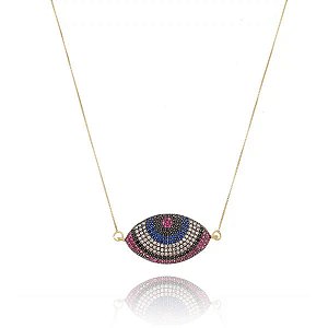 Colar Olho Color Folheado a Ouro 18K