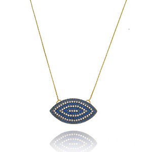 Colar Olho Cravejado Petroleo Folheado a Ouro 18K