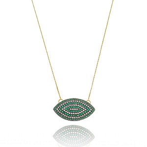 Colar Olho Cravejado Verde Folheado a Ouro 18K
