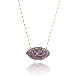 Colar Olho Cravejado Vermelho Folheado a Ouro 18K