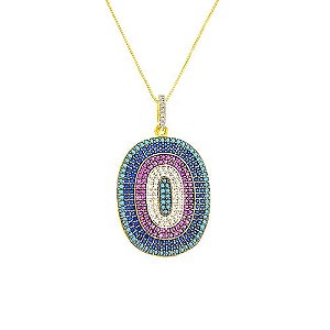 Colar Oval Rainbow Folheado a Ouro 18K