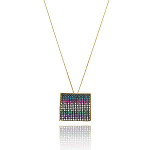 Colar Quadrado Rainbow Folheado a Ouro 18K