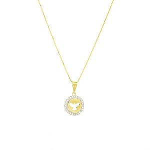 Colar Redondo Espírito Santo Borda Cravejado Folheado a Ouro 18K