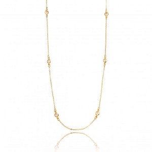 Colar Tifanny 60Cm 6 Zircônias Folheado a Ouro 18K