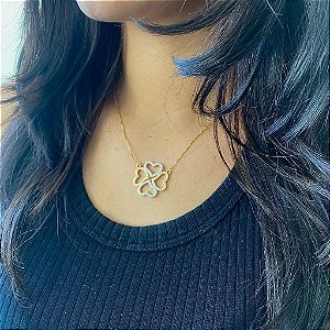 Colar Trevo De 4 Folhas Folheado a Ouro 18K