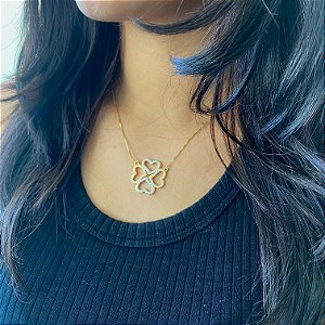 Colar Trevo De 4 Folhas Folheado a Ouro 18K