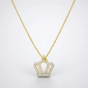 Colar Veneziano Coroa Cravejado Folheado a Ouro 18K