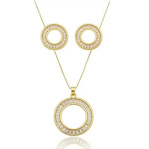 Conjunto Circulo Baguetes Folheado a Ouro 18K