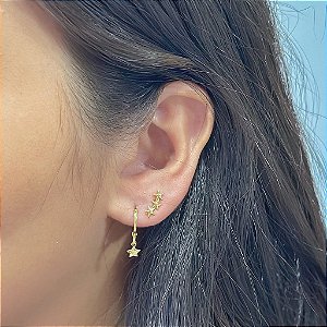 Duo Argola Estrela E Estrela Tripla Folheado a Ouro 18K