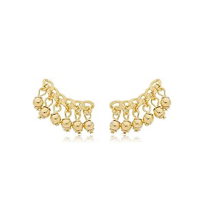 Brinco Earcuff Corrente Bolinhas Penduradas Folheado a Ouro 18K