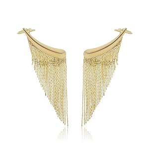 Brinco Earcuff Gota Franjas Folheado a Ouro 18K