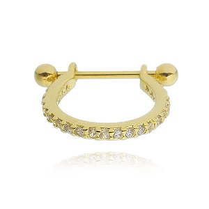 Piercing 2 Em 1 Meia Argola 1 Fio Cravejado Zircônias M Folheado a Ouro 18K