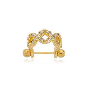 Piercing 2 Em 1 Meia Argola Infinito Entrelaçado Cravejados Folheado a Ouro 18K