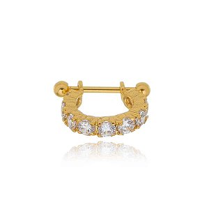 Piercing 2 Em 1 Meia Argola Zircônias Grandes Folheado a Ouro 18K