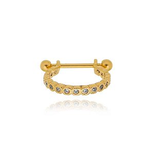 Piercing 2 Em 1 Meia Argola Zircônias Redondas Folheado a Ouro 18K