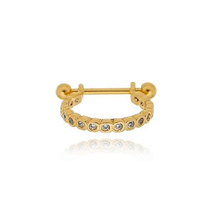 Piercing 2 Em 1 Meia Argola Zircônias Redondas Folheado a Ouro 18K