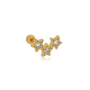 Piercing 3 Estrelas Zircônias Folheado a Ouro 18K