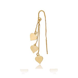 Piercing Anzol 3 Corações Pend Folheado a Ouro 18K