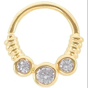 Piercing Argola Cravejado Frontal 3 Zircônias Folheado a Ouro 18K