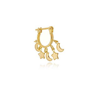 Piercing Argola Estrela E Lua Lisa Folheado a Ouro 18K