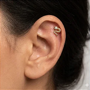 Piercing Cobra Cravejado Folheado a Ouro 18K