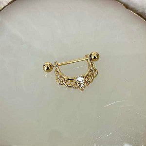 Piercing De Mamilo Bordado E Zircônia Folheado a Ouro 18K