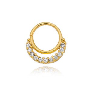 Piercing De Torção Fio Duplo Cravejado E Liso Folheado a Ouro 18K