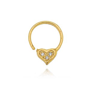 Piercing De Torção Liso Com Coração Cravejado Folheado a Ouro 18K
