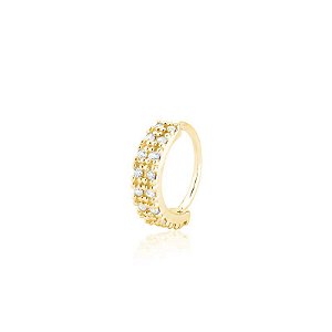 Piercing De Torção Meia Argola 2 Fileira Zircônias Folheado a Ouro 18K