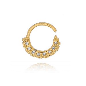 Piercing De Torção Meia Argola 2 Fileiras Abauladas Zircônias Folheado a Ouro 18K