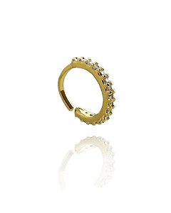 Piercing De Torção Meia Argola Cravejado 10Mm Folheado a Ouro 18K