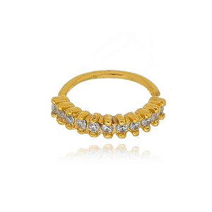 Piercing De Torção Meia Argola Cravejado Ponteiras 8Mm Folheado a Ouro 18K