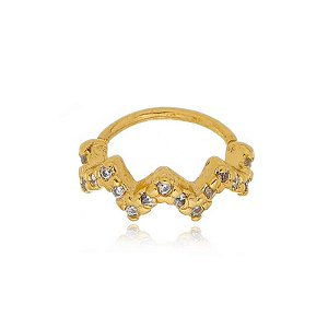 Piercing De Torção Meia Argola Zigzag Cravejado Folheado a Ouro 18K