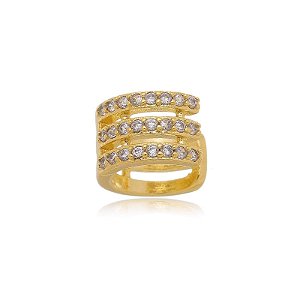 Piercing Fake 3 Fios Cravejados Folheado a Ouro 18K
