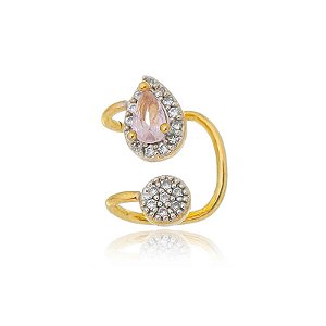 Piercing Fake Duplo Gota Rosa Pavê Folheado a Ouro 18K
