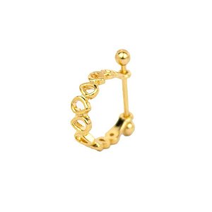 Piercing Meia Argola 2 Em 1 Gotinhas Vazados Folheado a Ouro 18K