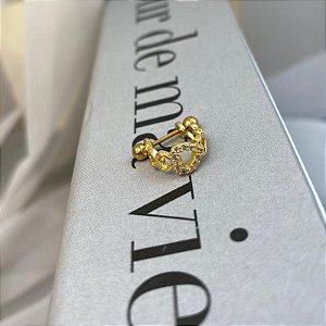 Piercing Meia Argola Helix Corações Lisos E Cravejado Folheado a Ouro 18K