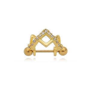 Piercing Meia Argola Helix Fios Trançados Zig Zag Folheado a Ouro 18K