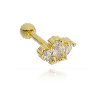 Piercing Meia Flor 3 Navetes Folheado a Ouro 18K