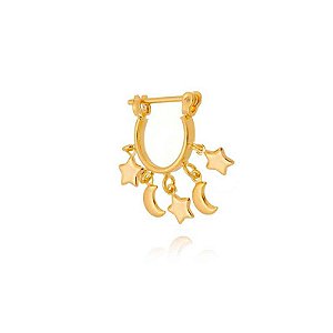 Piercing Pandeiro Estrela E Lua Lisa Folheado a Ouro 18K