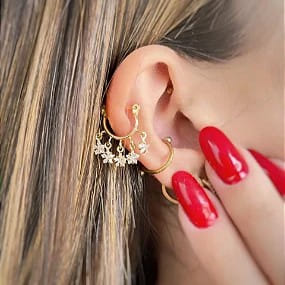 Piercing Pandeiro Estrela Zircônia Folheado a Ouro 18K