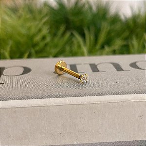 Piercing Ponto De Luz Base Reta Rosca Interna Folheado a Ouro 18K