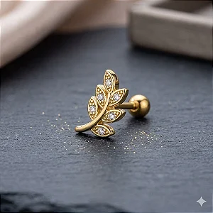Piercing Ramo De Folhas Folheado a Ouro 18K