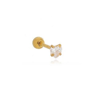 Piercing Reto Zircônia Coração 3Mm Folheado a Ouro 18K