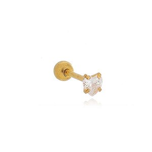 Piercing Reto Zircônia Coração 5Mm Folheado a Ouro 18K