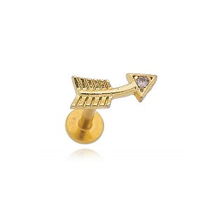 Piercing Setinha Curvada Base Reta Folheado a Ouro 18K