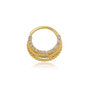 Piercing Torção 3 Fios Cravejado Folheado a Ouro 18K