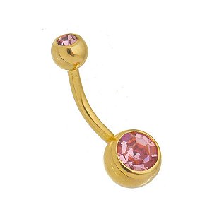 Piercing Umbigo Duas Zircônias Rosa Folheado a Ouro 18K