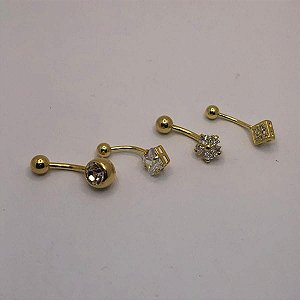 Piercing Umbigo Ponto De Luz Folheado a Ouro 18K