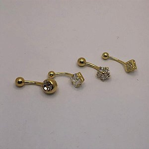 Piercing Umbigo Ponto De Luz Folheado a Ouro 18K